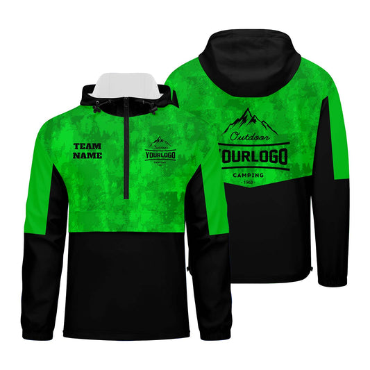 Custom Green Camouflage Windproof Softshell  Hooded Jacket - Lightweight Full - Zip, Full Print Logos & Texts