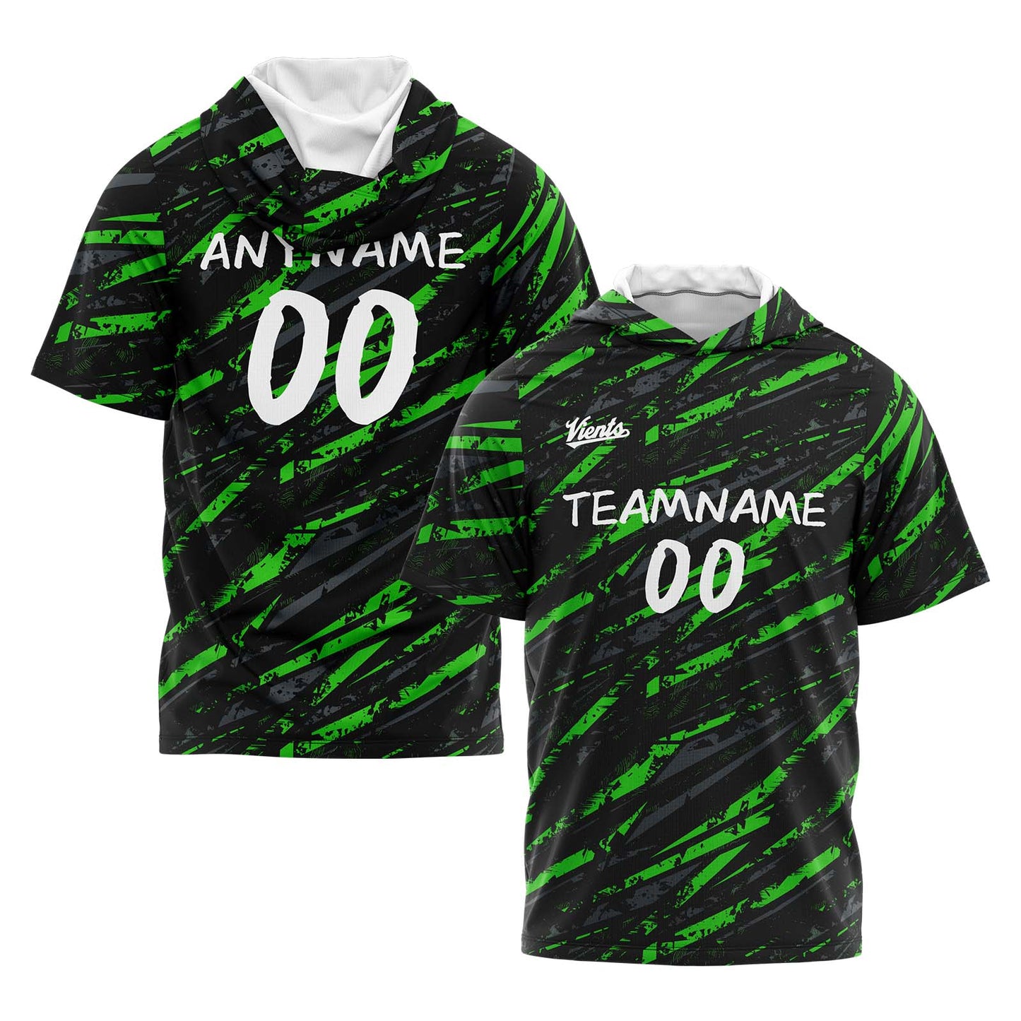 Custom Black Green Hooded T-Shirt Short Sleeve Hoodies for Men Women Shirts with Hoods Printed Name Logo