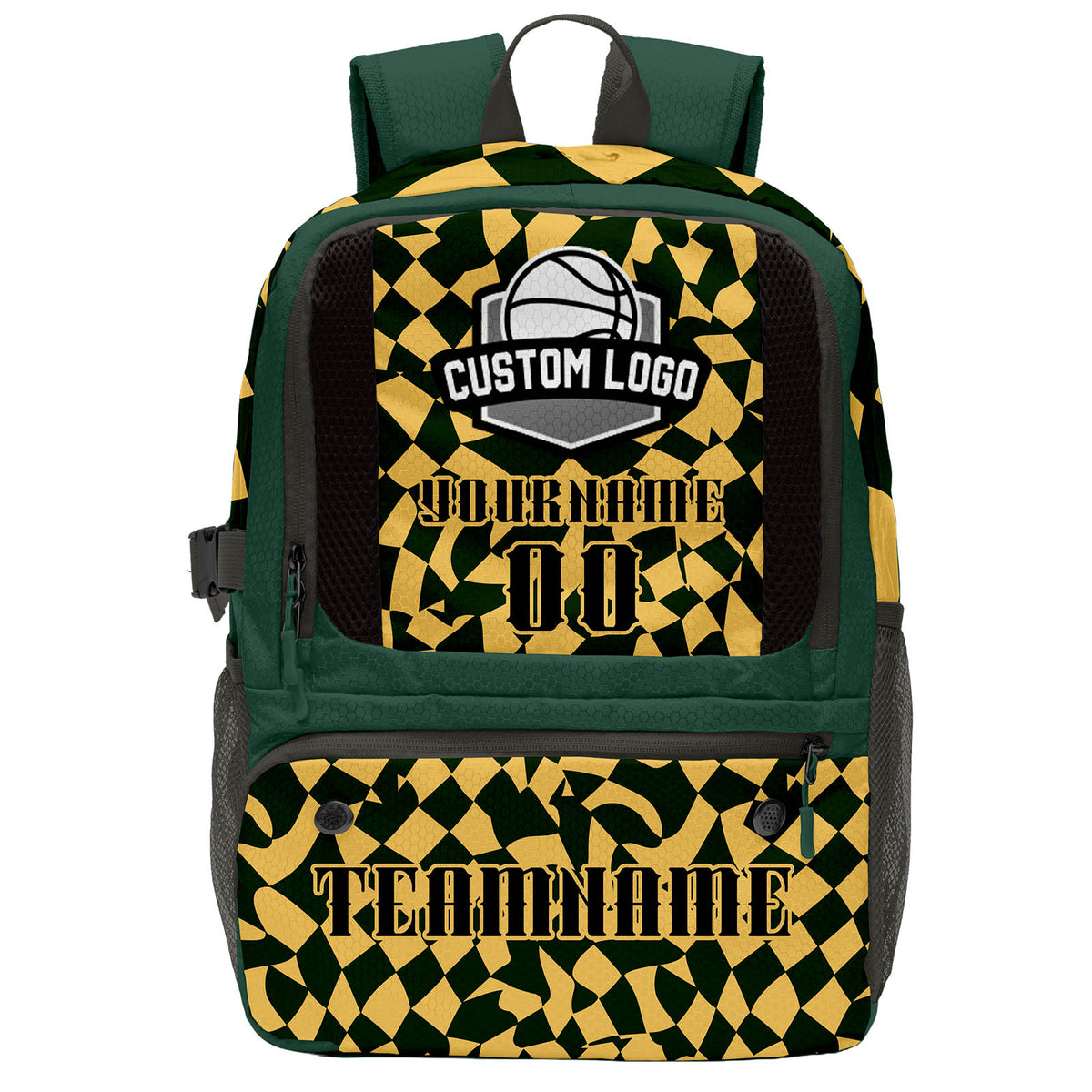 Custom Olive Green Gold Basketball Soccer Backpack Personalized Player Names Numbers Team Logo #BB-0919-0022