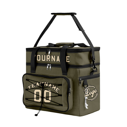 Portable Double Layer Cooler Bag - Waterproof Insulated Picnic Tote for Camping & Family Outings Army Green Black