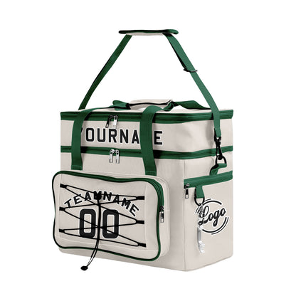 Custom Grey Green All-Over Print Double Layer Insulated Cooler Bag - Waterproof 600D Oxford Picnic Tote for Team Events & Outdoor BBQ