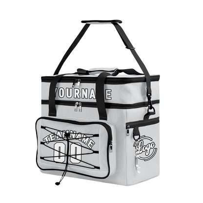 Custom Grey Black All-Over Print Double Layer Insulated Cooler Bag - Waterproof 600D Oxford Picnic Tote for Team Events & Outdoor BBQ