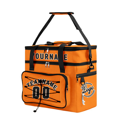 Custom Orange Black All-Over Print Double Layer Insulated Cooler Bag - Waterproof 600D Oxford Picnic Tote for Team Events & Outdoor BBQ