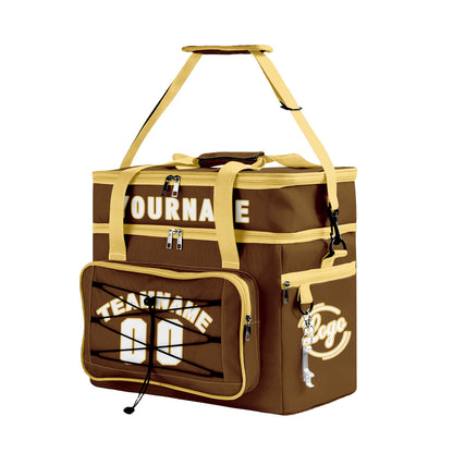 Custom Brown Yellow All-Over Print Double Layer Insulated Cooler Bag - Waterproof 600D Oxford Picnic Tote for Team Events & Outdoor BBQ