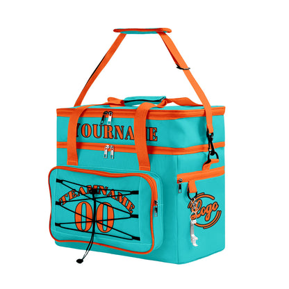 Custom Cyan Orange All-Over Print Double Layer Insulated Cooler Bag - Waterproof 600D Oxford Picnic Tote for Team Events & Outdoor BBQ