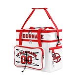 Custom White Red All-Over Print Double Layer Insulated Cooler Bag - Waterproof 600D Oxford Picnic Tote for Team Events & Outdoor BBQ