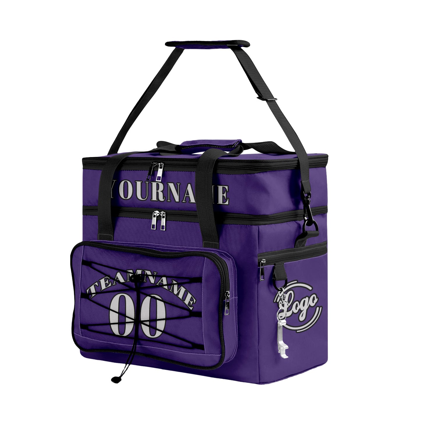 Custom Purple Black All-Over Print Double Layer Insulated Cooler Bag - Waterproof 600D Oxford Picnic Tote for Team Events & Outdoor BBQ