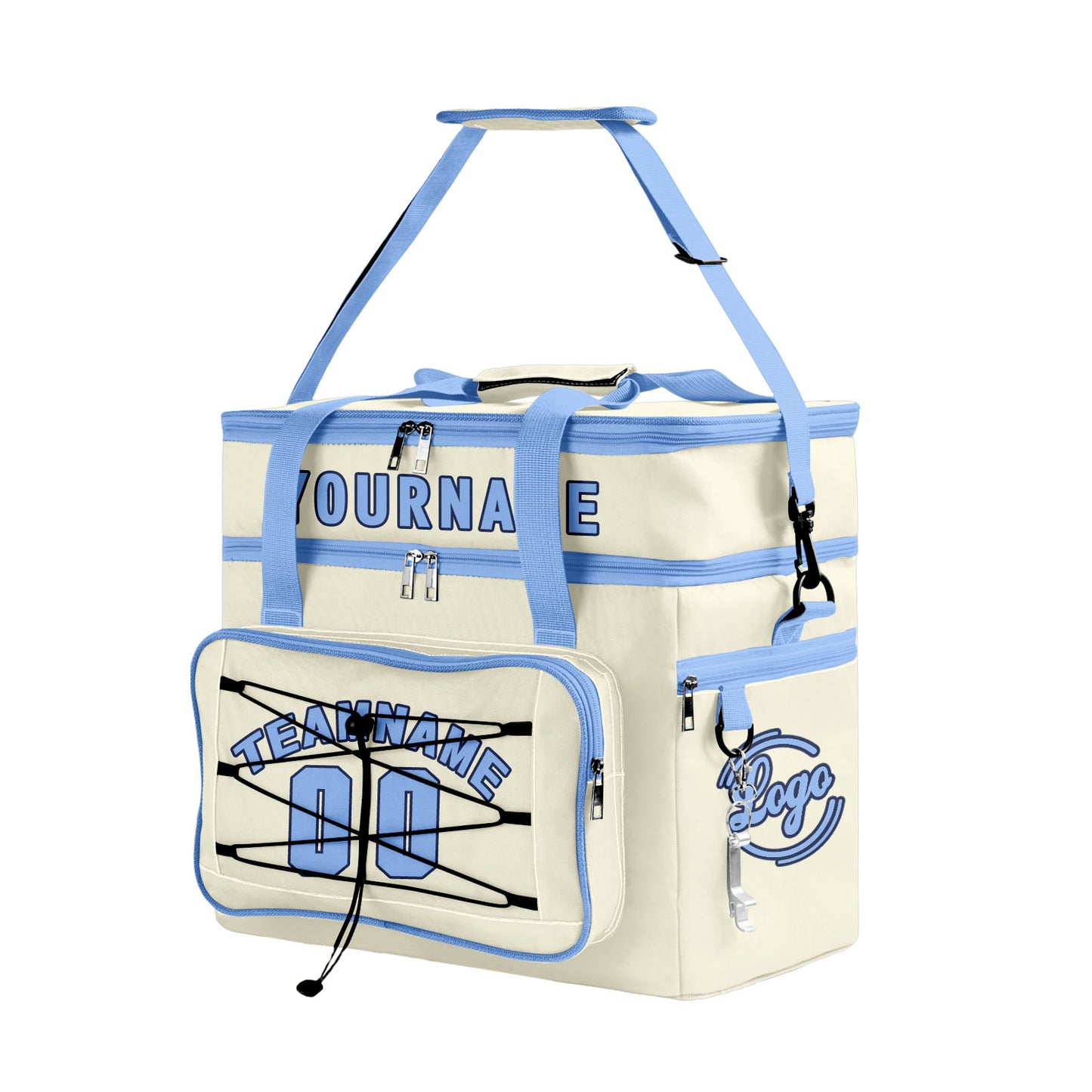 Custom Cream Blue All-Over Print Double Layer Insulated Cooler Bag - Waterproof 600D Oxford Picnic Tote for Team Events & Outdoor BBQ