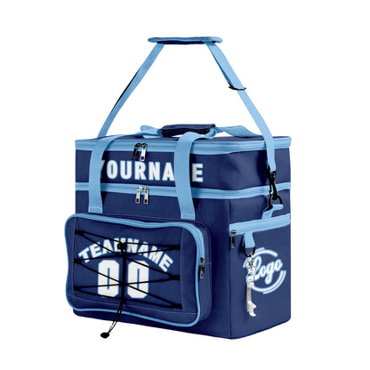 Custom Blue White All-Over Print Double Layer Insulated Cooler Bag - Waterproof 600D Oxford Picnic Tote for Team Events & Outdoor BBQ