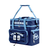 Custom Blue White All-Over Print Double Layer Insulated Cooler Bag - Waterproof 600D Oxford Picnic Tote for Team Events & Outdoor BBQ