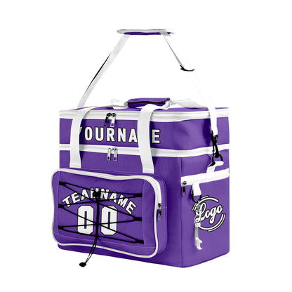 Custom Purple White All-Over Print Double Layer Insulated Cooler Bag - Waterproof 600D Oxford Picnic Tote for Team Events & Outdoor BBQ