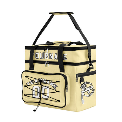 Custom Yellow Black All-Over Print Double Layer Insulated Cooler Bag - Waterproof 600D Oxford Picnic Tote for Team Events & Outdoor BBQ