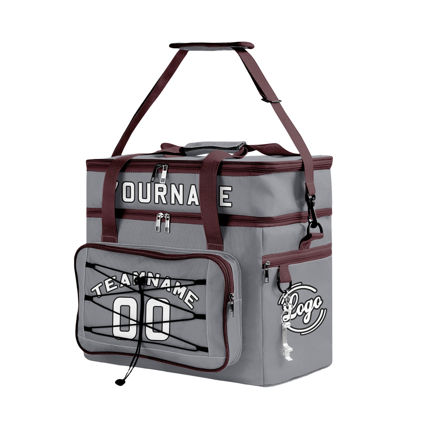 Custom Grey Brown All-Over Print Double Layer Insulated Cooler Bag - Waterproof 600D Oxford Picnic Tote for Team Events & Outdoor BBQ