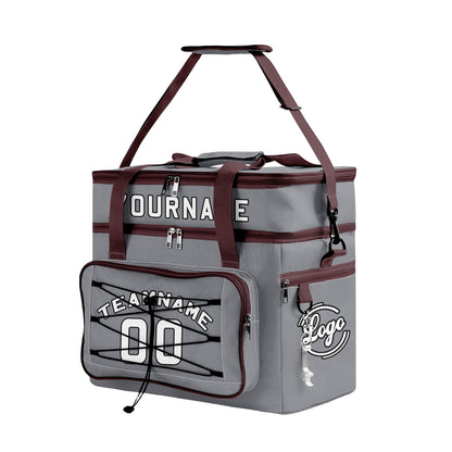Custom Grey Brown All-Over Print Double Layer Insulated Cooler Bag - Waterproof 600D Oxford Picnic Tote for Team Events & Outdoor BBQ