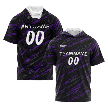 Custom Black Purple Hooded T-Shirt Short Sleeve Hoodies for Men Women Shirts with Hoods Printed Name Logo
