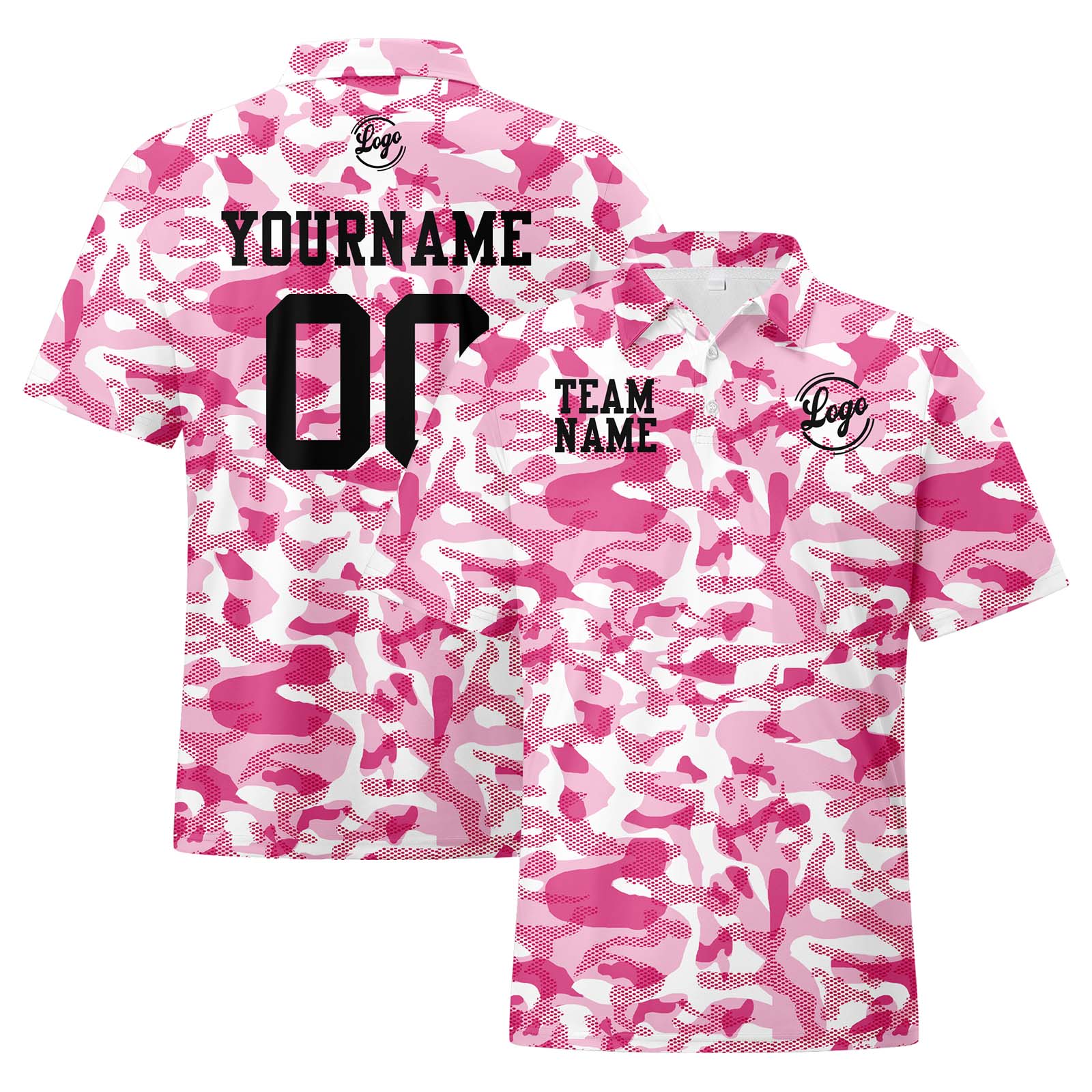 Custom Football Polo Shirts  Add Your Unique Logo/Name/Number Camouflage-Pink