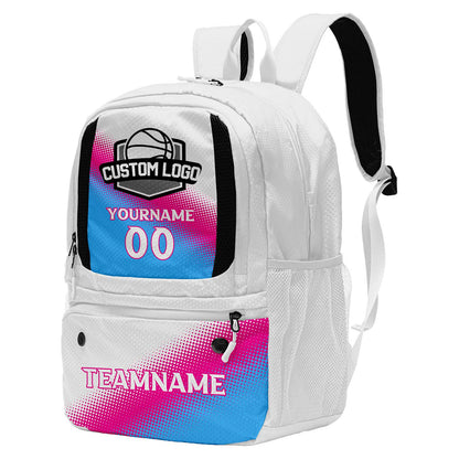 Custom White Basketball Soccer Backpack Personalized Player Names - Numbers & Team Logo #150-BP-0914-0031
