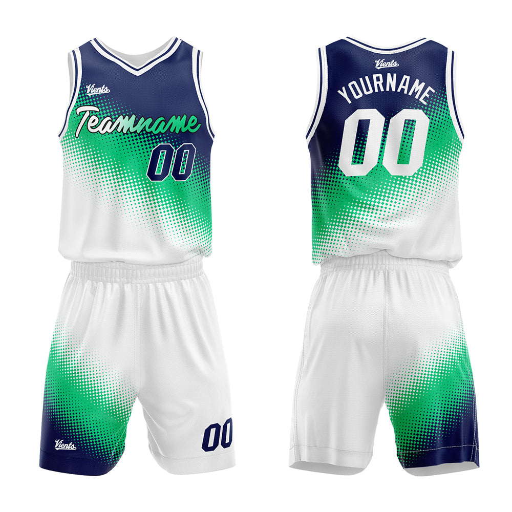 Custom Navy-Green-White Basketball Suit for Adults and Kids  Personalized Jersey