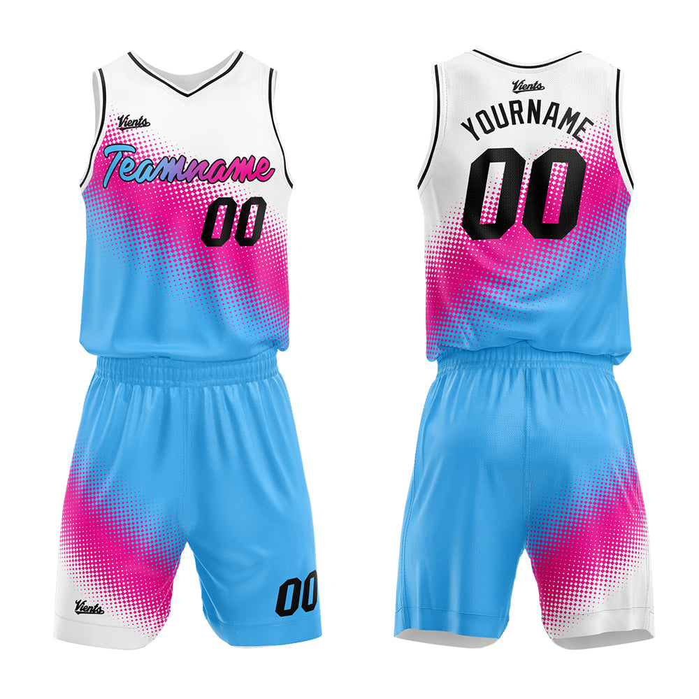Custom White-Hot Pink-Light Blue Basketball Suit for Adults and Kids  Personalized Jersey
