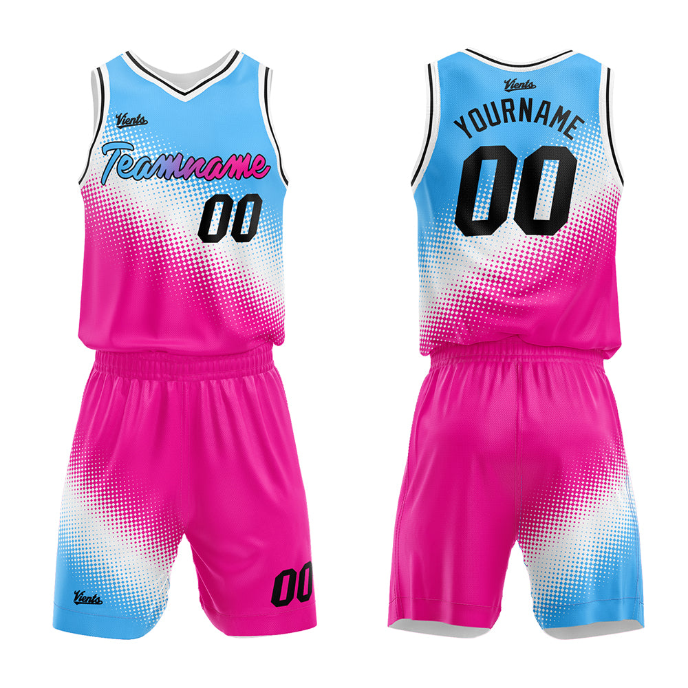 Custom Light Blue-White-Hot Pink Basketball Suit for Adults and Kids  Personalized Jersey
