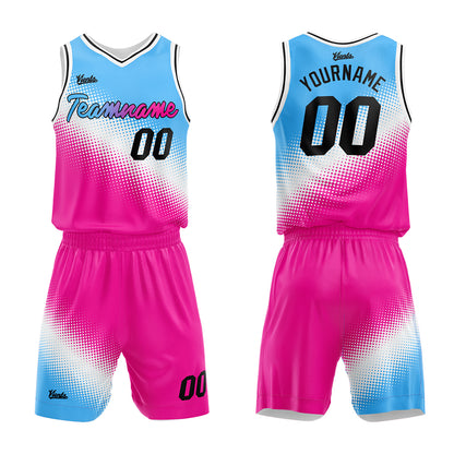 Custom Light Blue-White-Hot Pink Basketball Suit for Adults and Kids  Personalized Jersey