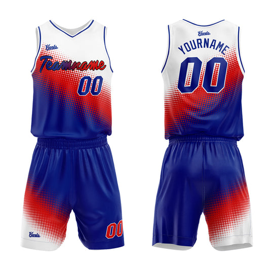 Custom White-Red-Royal Basketball Suit for Adults and Kids  Personalized Jersey