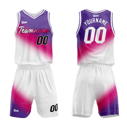 Custom Purple-Hot Pink-White Basketball Suit for Adults and Kids  Personalized Jersey