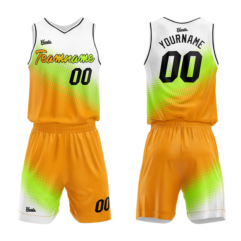 Custom White-Green-Orange Basketball Suit for Adults and Kids  Personalized Jersey
