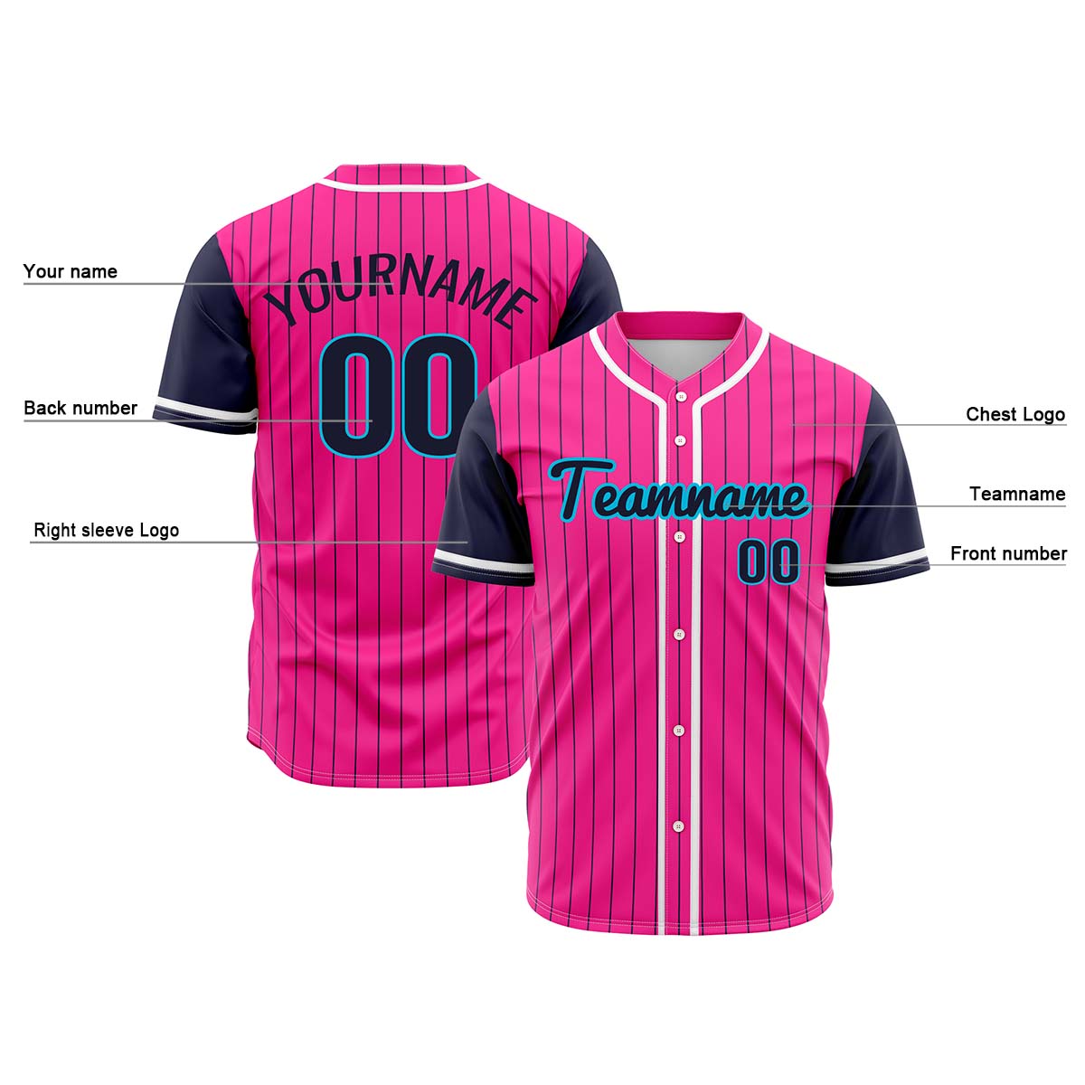 Custom Pink Dark Blue Hip Hop Baseball Jersey Stitched Printed - Personalized Name Number Shirts #BB-0919-0084