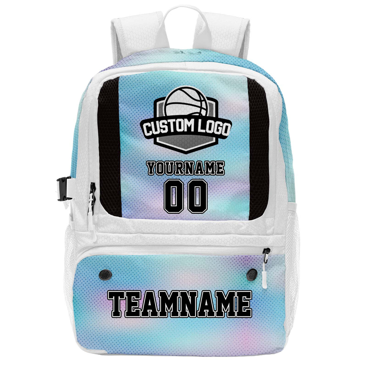 Custom White Basketball Soccer Backpack Personalized Player Names - Numbers & Team Logo #150-BP-0914-0030