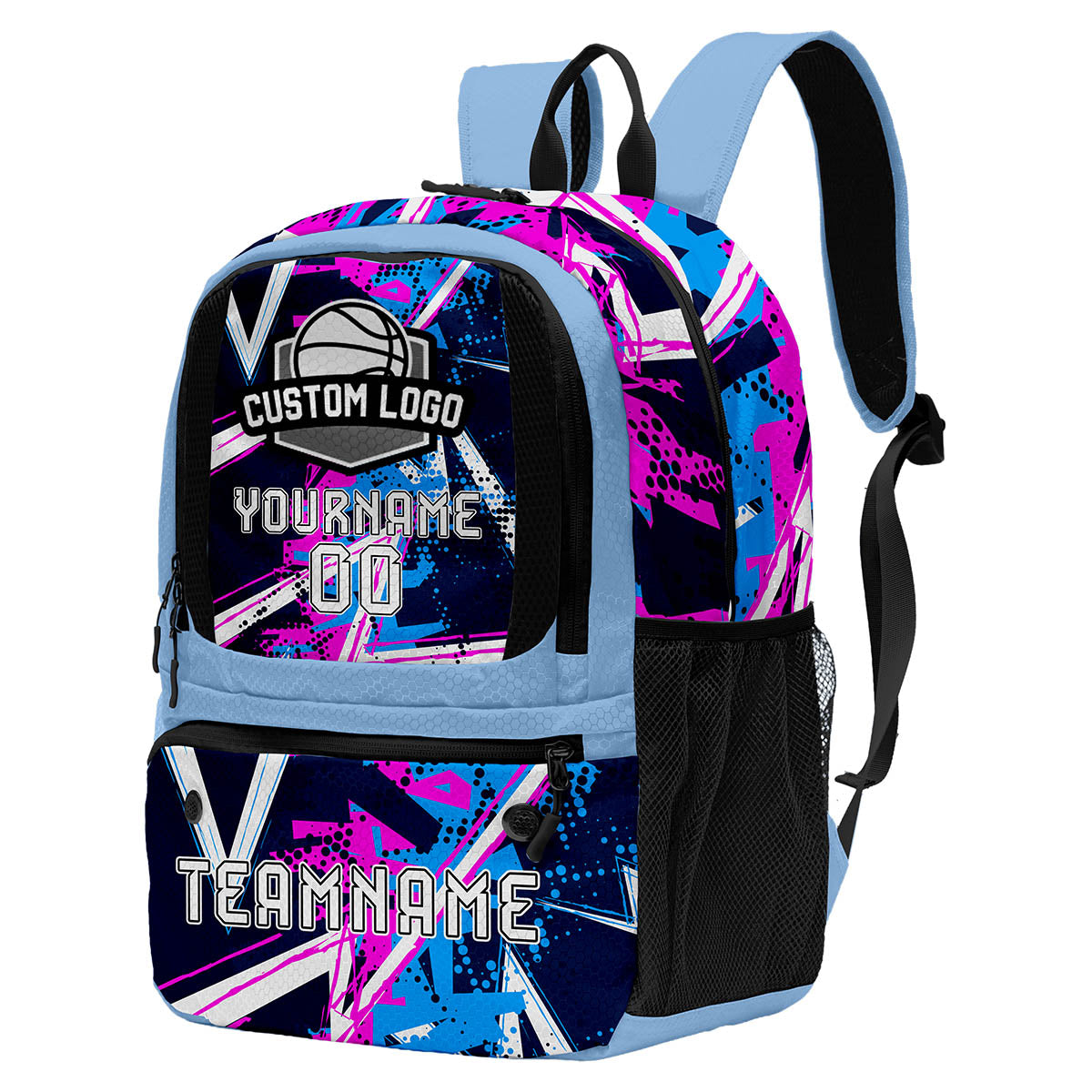 Custom Blue Black White Basketball Soccer Backpack Personalized Player Names Numbers Team Logo #BB-0919-0005