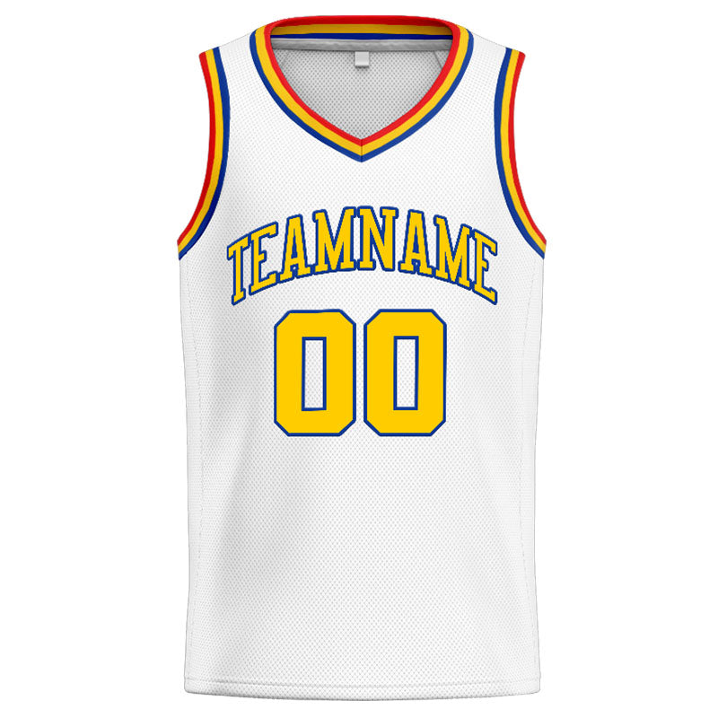Custom Stitched Basketball Jersey for Men, Women And Kids White-Yellow-Royal-Red