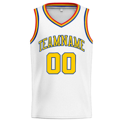 Custom Stitched Basketball Jersey for Men, Women And Kids White-Yellow-Royal-Red