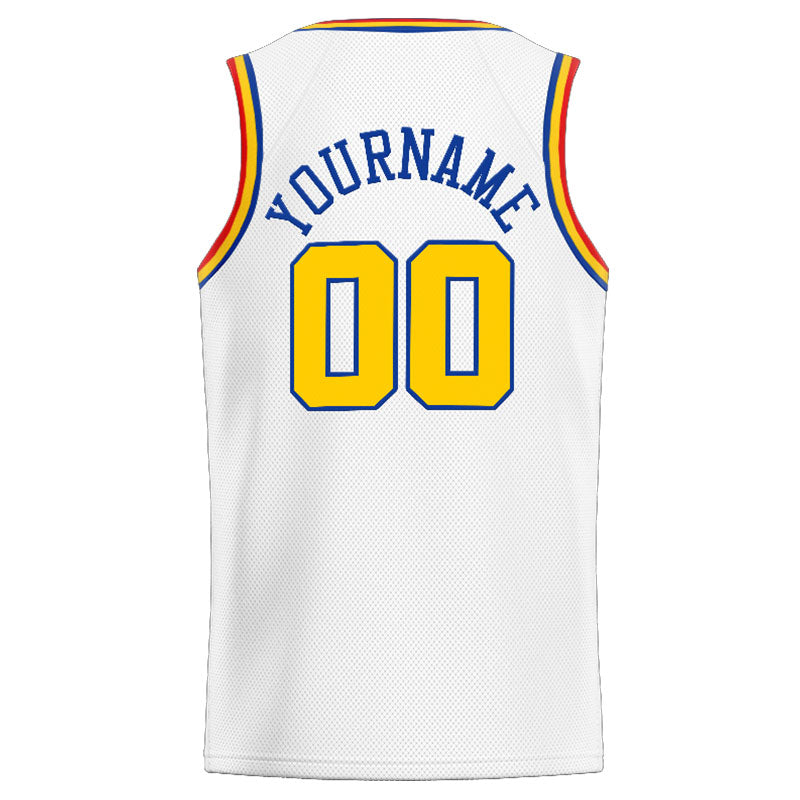 Custom Stitched Basketball Jersey for Men, Women And Kids White-Yellow-Royal-Red