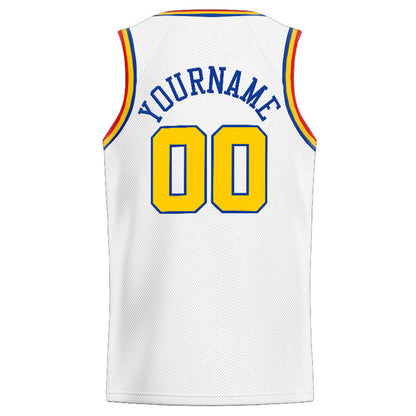 Custom Stitched Basketball Jersey for Men, Women And Kids White-Yellow-Royal-Red