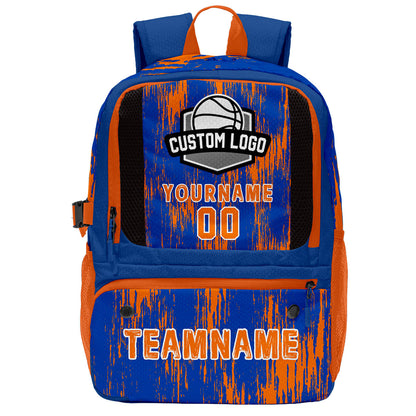 Custom Brilliant Blue Orange Basketball Soccer Backpack Personalized Player Names Numbers Team Logo #BB-0919-0009