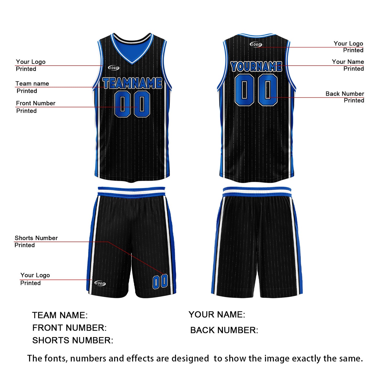 Custom Black Blue Reversible Basketball Suit for Adults and Kids Personalized Jersey
