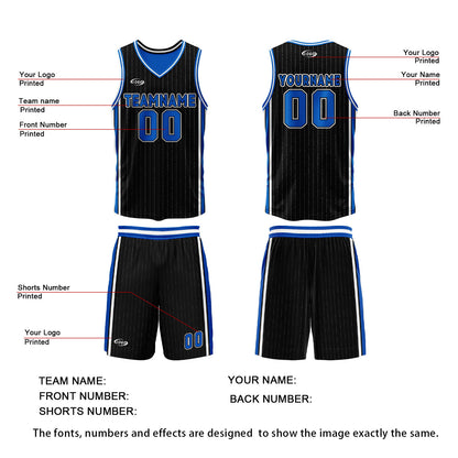 Custom Black Blue Reversible Basketball Suit for Adults and Kids Personalized Jersey