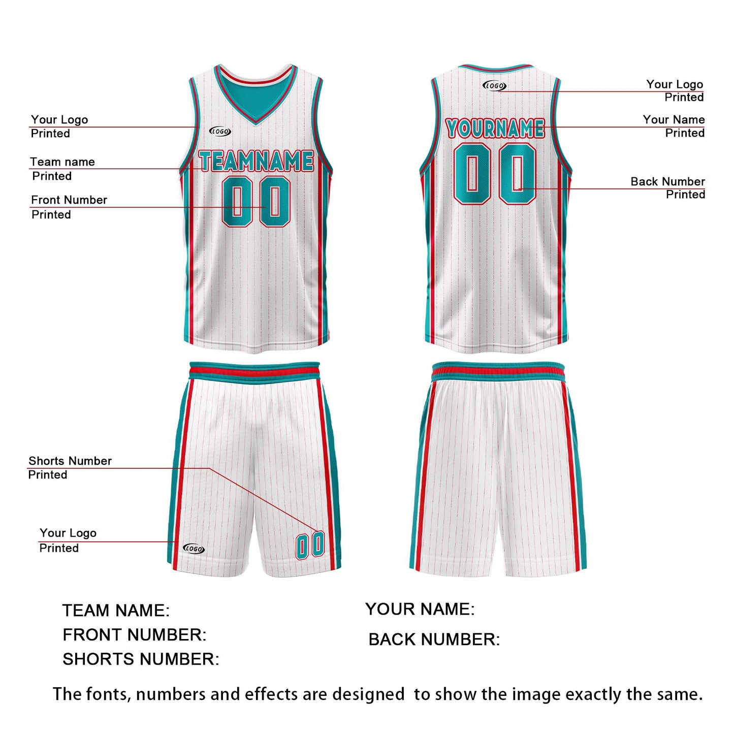 Custom White Cyan Red Reversible Basketball Suit for Adults and Kids Personalized Jersey