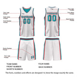 Custom White Cyan Red Reversible Basketball Suit for Adults and Kids Personalized Jersey