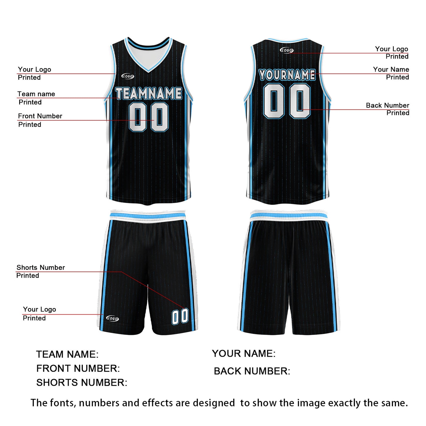 Custom Black White Blue Reversible Basketball Suit for Adults and Kids Personalized Jersey