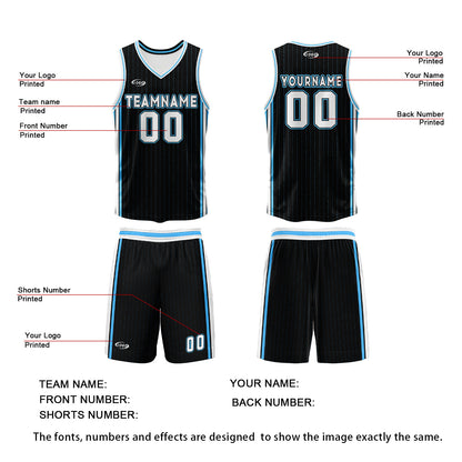 Custom Black White Blue Reversible Basketball Suit for Adults and Kids Personalized Jersey