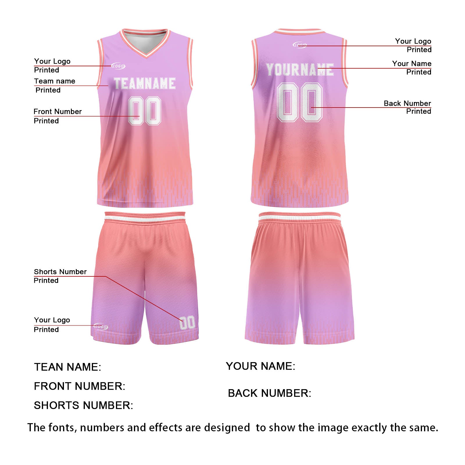 Custom Purple Pink White Gradient Basketball Jersey Uniform Suit Printed Your Logo Name Number