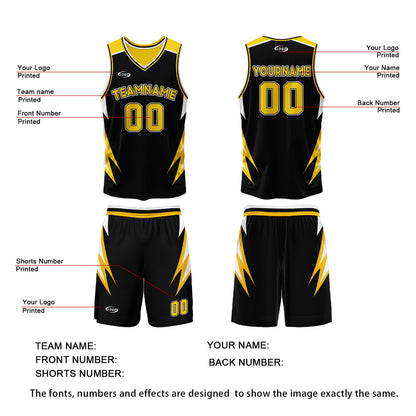 Custom Black Yellow Reversible Basketball Suit for Adults and Kids Personalized Jersey