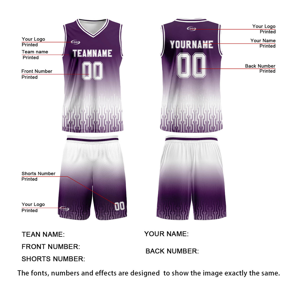 Custom Purple White Gradient Basketball Jersey Uniform Suit Printed Your Logo Name Number