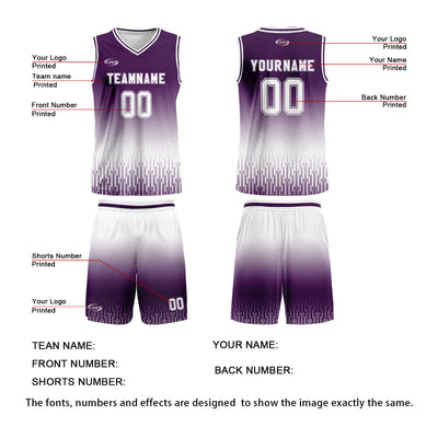 Custom Purple White Gradient Basketball Jersey Uniform Suit Printed Your Logo Name Number