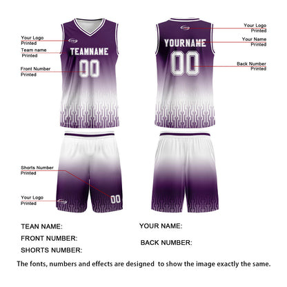 Custom Purple White Gradient Basketball Jersey Uniform Suit Printed Your Logo Name Number