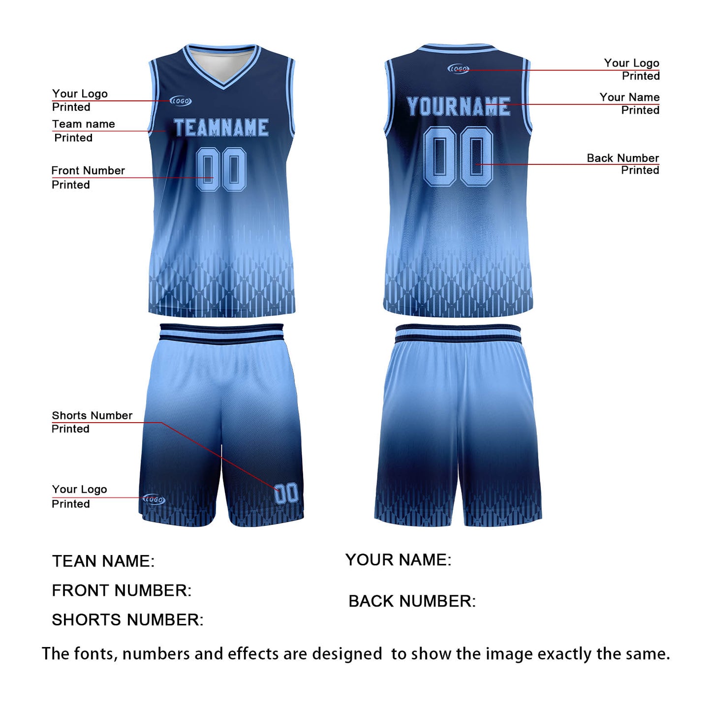 Custom Navy Light Blue Gradient Basketball Jersey Uniform Suit Printed Your Logo Name Number