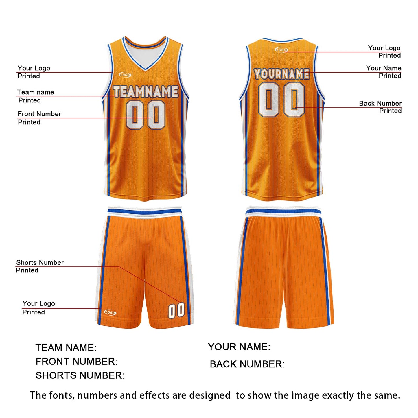 Custom Orange White Blue Reversible Basketball Suit for Adults and Kids Personalized Jersey
