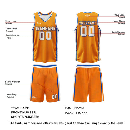 Custom Orange White Blue Reversible Basketball Suit for Adults and Kids Personalized Jersey